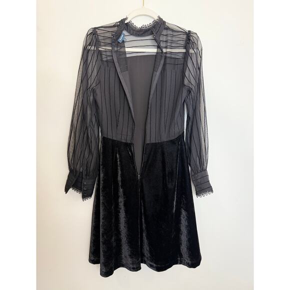 Black Velvet Mesh High Neck Dress | City Girl Goth Evening Vibes - Picture 9 of 13